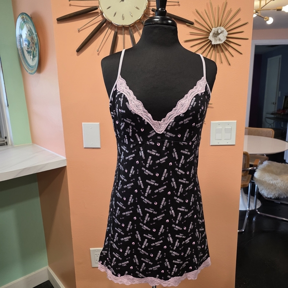 Vintage Y2K Feminine Baddie Popsi Lingerie Black Slip Pink Lace Naughtie Girl - Picture 2 of 15